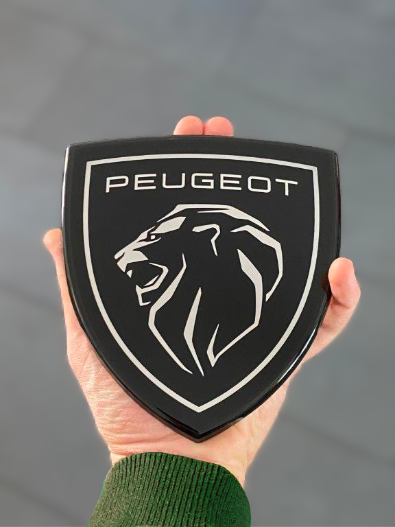 person holding new peugeot badge