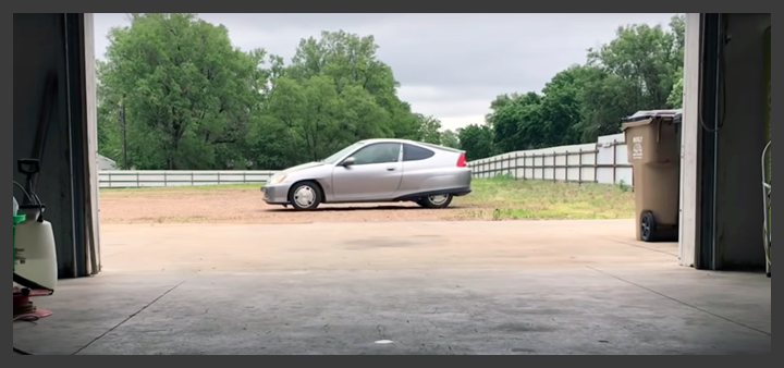 honda insight with cement mixer engine (not pictured) by Robot Cantina leaving on its 70mph run