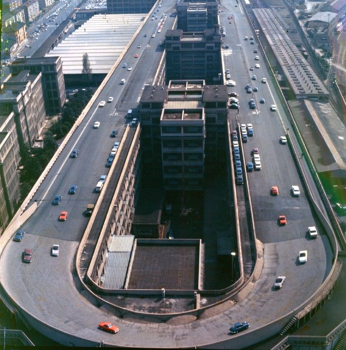 lingotto building test track from above, vintage