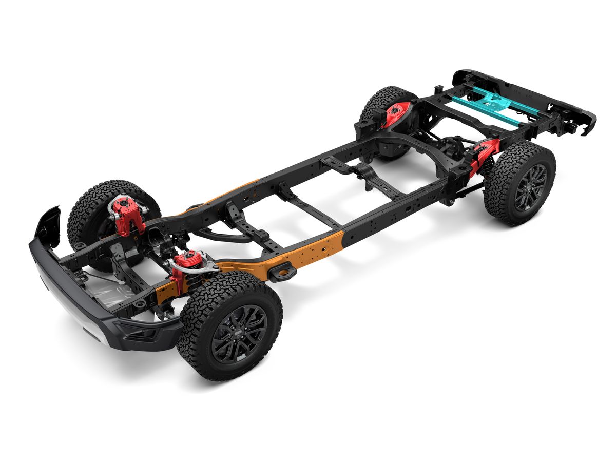2023 ford ranger raptor chassis with reinforcements shown