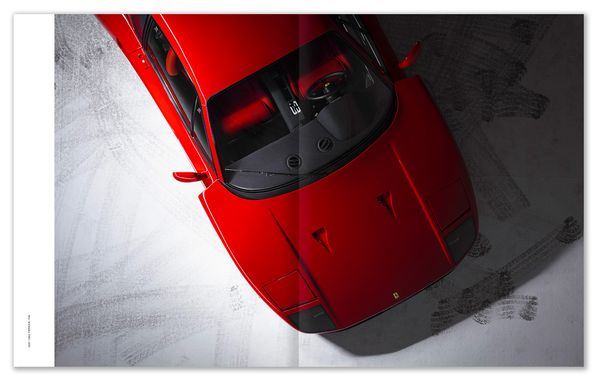 front nose of a red ferrari f40, shot from top down