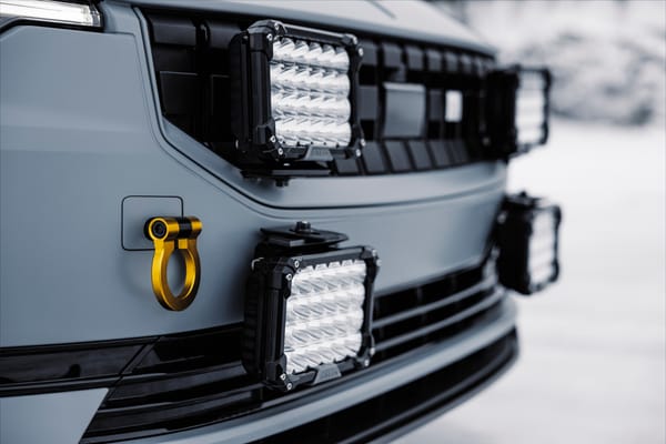 front grille and light detail of the polestar 2 arctic circle