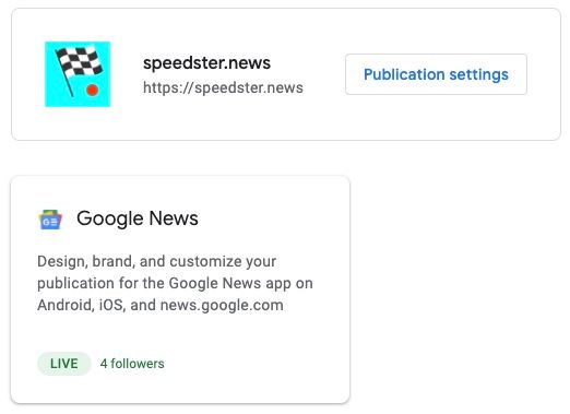 Screenshot of the Google News publisher center