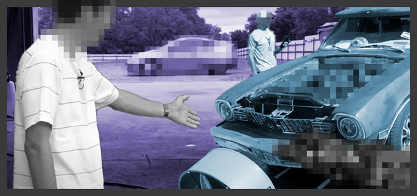 photo illustration featuring three different project cars, main details blurred out