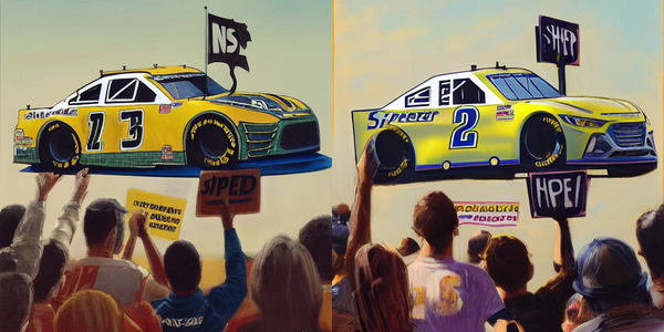 ai-generated image of prompt: someone holding up a sign at a nascar race that says "speedster"